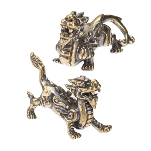 ZUNOXAZ 2 STÜCK Teiliges Messing Kylin Feng Shui Tischdekoration für Zuhause und Büro Handgefertigte Desktop Ornamente zur Wohnkultur und Glücksbringer Geschenkidee von ZUNOXAZ