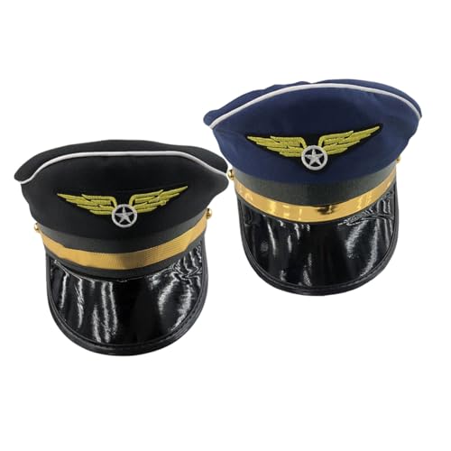 ZUNOXAZ 2 Stück Cosplay Pilot Mütze Schwarz und Unisex Verstellbar Leicht Faschingshut für Karneval Bühne Kostüm Zubehör ZUNOXAZ 2 Stück Cosplay Pilot Mütze Schwarz und Unisex Verstellbar Leicht Faschingshut für Karneval Bühne Kostüm Zubehör von ZUNOXAZ