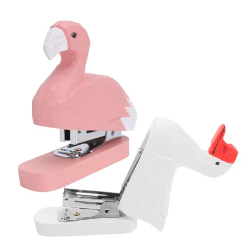 ZUNOXAZ 2 Stück Handgefertigter Holz tierhefter Flamingo Gans Kleiner Multifunktionaler Büro hefter Dekorativer Schreibtischbedarf für Damen Stabiler Mini heftgerät für Schule und Büro von ZUNOXAZ