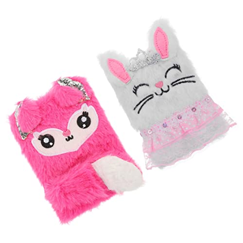 ZUNOXAZ 2 Stück Plüsch Notizbuch Teilig Mädchen Tagebuch mit Flauschigem Einband Kuscheliges Journal für Geburtstag Weißes Kaninchen und Pinker Fuchs Design von ZUNOXAZ