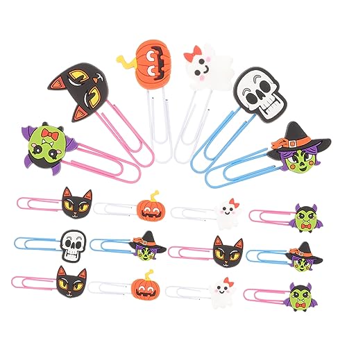 ZUNOXAZ 20 Stück Schädelpapierclip Halloween-Büroklammer Halloween-Buchmarke klein zarte Büroklammern -Dekorationen geformte Papierklammern Lesezeichenpapier weiches Gummi von ZUNOXAZ