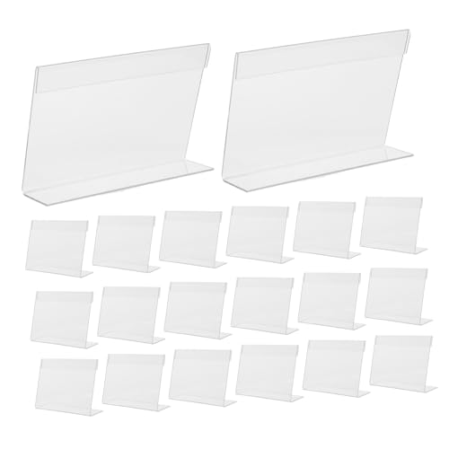 ZUNOXAZ 20 Stück Teiliges Acryl Schildhalter Form Transparent Tischaufsteller mit Etikettenfach Platzsparend Wiederverwendbar für Preisschilder Namenskarten und Buffetanzeigen von ZUNOXAZ