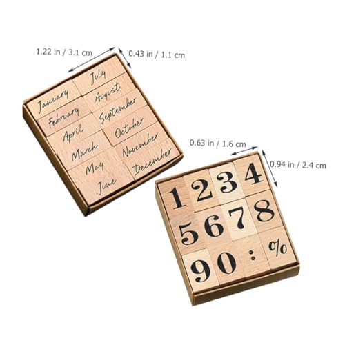 ZUNOXAZ 24 Stück Teiliges Holzstempel Monats Zahlmotiven Vielseitig für Scrapbooking Kartengestaltung und DIY bastelprojekte Langlebig und Einfach zu Verwenden von ZUNOXAZ