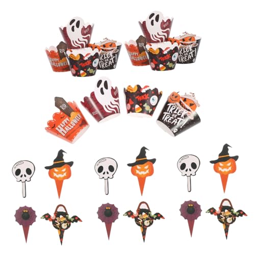 ZUNOXAZ 2sätze Halloween-cupcake-topper Aus Papier Und Förmchen Mit Gespenster-design Kürbis-dekorationen Für Party Backförmchen Mit Totenkopf-motiven Für Geburtstagskuchen Und von ZUNOXAZ