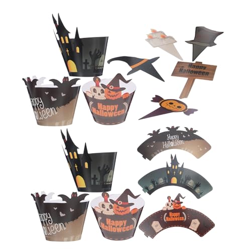 ZUNOXAZ 2sätze Kürbis-spinne-skelette-totenkopf-cupcake-topper Backförmchen Muffin-förmchen Für Halloween-party-dekorationen Mit Verschiedenen Mustern von ZUNOXAZ