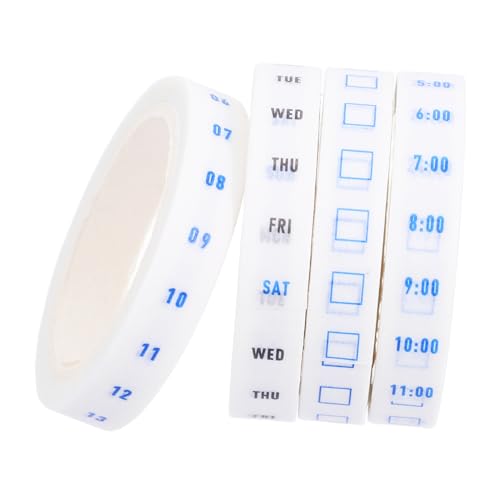 ZUNOXAZ 4 Rollen Zeit- und Papierband Planer Zubehör Sammelalbum liefert dekoratives Klebeband Datum Aufkleber Tagebuchband Dekoratives Washi Tape Zeit Washi Tape Flüsterpapier Weiß von ZUNOXAZ