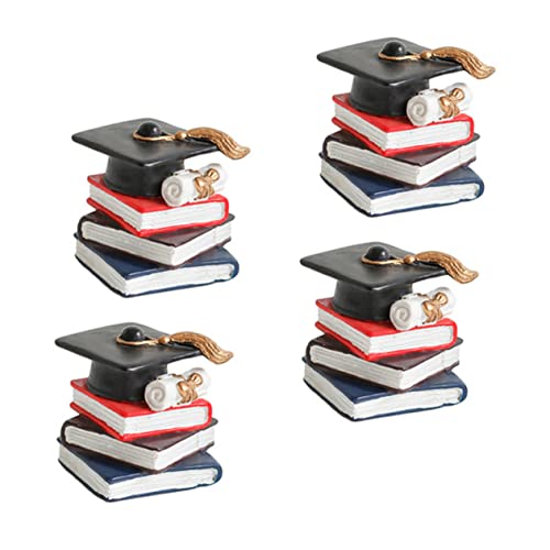 ZUNOXAZ 4 Stück Buchdekorationsornamente Buchstapel- Kuchen dekorativer Topper Kuchendekorationen Du Kuchenparty-Ornamente Papier Grad Kuchendeckel Abschlusskuchendekor Harz Schwarz von ZUNOXAZ