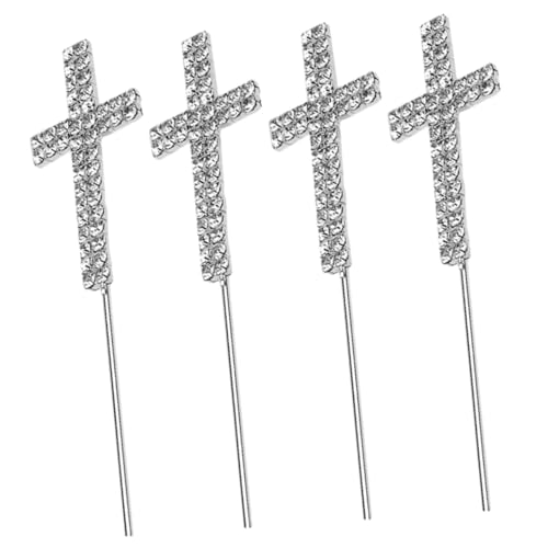 ZUNOXAZ 4 Stück Teiliges Kreuz Cake Topper aus Premium Legierung mit Funkelnden Strasssteinen Essbare Tortendeko für Geburtstag Taufe Erstkommunion und Festliche Kuchenverzierung von ZUNOXAZ