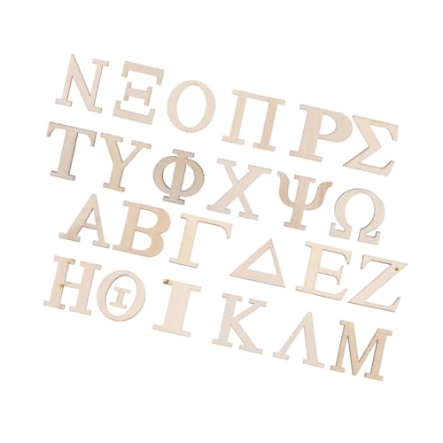 ZUNOXAZ 48 Stück Brief Lernen Holzstück Briefmarken für den Unterricht Stempel für das Klassenzimmer griechische Partydekorationen Griechisches Wortspiel hölzern Beige von ZUNOXAZ