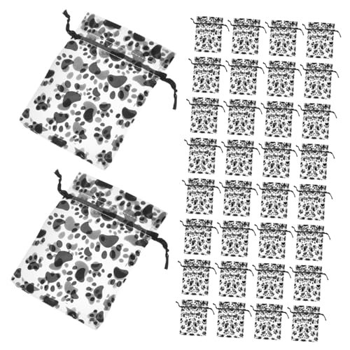 ZUNOXAZ 50 Stück Teiliges Organzasäckchen mit Pfotenabdruck Kleine Schmuckbeutel aus Hochwertigem Organzastoff Praktische Zugkordel Vielseitig für Geburtstagsgeschenke Party Goodie Bags von ZUNOXAZ