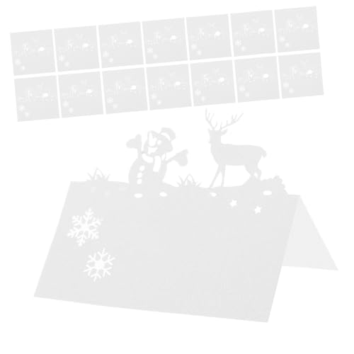 ZUNOXAZ 50 Stück Weihnachts Tischkarten mit Rentier und Schneemann Motiv Papier Platzkarten mit Cutout Design Beschreibbar Praktische DIY Deko für Festliche Dinner und Hochzeit von ZUNOXAZ