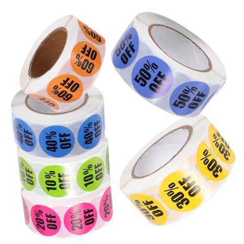 ZUNOXAZ 6 Rollen Preisetiketten Aufkleber Runde Rabatt Sticker Selbstklebend Bunte Aufkleber für Supermarkt Einzelhandel Verkaufsförderung ZUNOXAZ 6 Rollen Preisetiketten Aufkleber Runde Rabatt Sticker Selbstklebend Bunte Aufkleber für Supermarkt Einzelhandel Verkaufsförderung von ZUNOXAZ