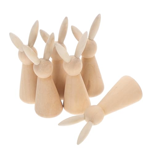ZUNOXAZ 6 Stück Osterhase Kaninchenfigur Schild aus Hasenholz Hasen-Holzschilder Holzhase Hasendekor Tischdeko Hase Hasen-Ornamente unfertiges Holzkaninchen Hasentisch Holzschilder Beige von ZUNOXAZ