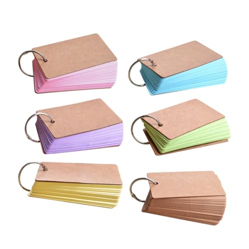 ZUNOXAZ 6 Stück Teiliges Bunte Kraftpapier Lernkarten mit Binder Ring DIY Blanko Karteikarten für Schule Büro Zuhause Tragbare Vokabelkarten Notizblöcke Flexibel Nachfüllbar von ZUNOXAZ