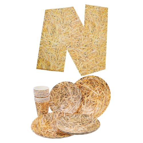 ZUNOXAZ Heuballen Tischdecke mit Pappteller Becher Cowboy Geburtstagsfeier Dekorationen Rustikale Heuballen Party Supplies für Farm und ZUNOXAZ Heuballen Tischdecke mit Pappteller Becher Cowboy Geburtstagsfeier Dekorationen Rustikale Heuballen Party Supplies für Farm und von ZUNOXAZ
