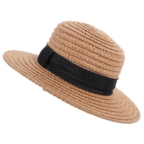 ZUNOXAZ Mini Geflochtener Strohhut für Puppen Kleine Flache Krempe Handgefertigtes Weaving Craft Ornament Dekorativer Puppenhut für DIY Fotorequisit und Heimdekoration Khakifarbener von ZUNOXAZ