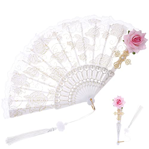 ZUNOXAZ Vintage Fächer aus Spitze Eleganter Faltfächer für Kostüme Hochzeiten und Tanzpartys Handgefertigter Handfächer Weiß mit Rosa Akzenten für Fotografie und Dekoration ZUNOXAZ Vintage Fächer aus Spitze Eleganter Faltfächer für Kostüme Hochzeiten und Tanzpartys Handgefertigter Handfächer Weiß mit Rosa Akzenten für Fotografie und Dekoration von ZUNOXAZ