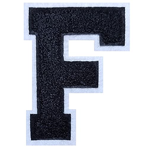 2 Stück schwarz/weiße Chenille-Buchstaben, 11,4 cm zum Aufbügeln, Chenille-Stich, Varsity-Buchstaben-Patches für Kleidung (F) von ZUNTENG