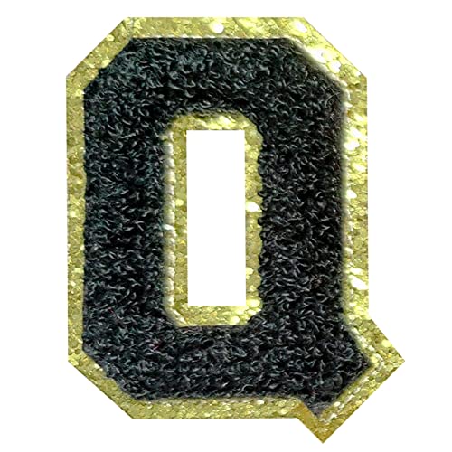 4 Stück schwarze Chenille-Buchstaben, 5,6 cm Buchstaben zum Aufbügeln, Chenille-Buchstaben-Aufnäher für Kleidung (Q) von ZUNTENG