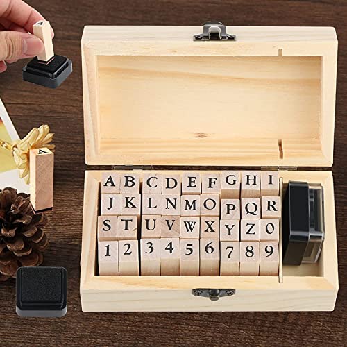 Alphabet Stempel: Buchstaben Stempel, 36 Stück Buchstaben Stempel für Ton, Zahlen Stempel mit Holz Aufbewahrungsbox, Alphabet Stempel Set für DIY Scrapbook, Geschenkkarte, Basteln, Malen Alphabet Stempel: Buchstaben Stempel, 36 Stück Buchstaben Stempel für Ton, Zahlen Stempel mit Holz Aufbewahrungsbox, Alphabet Stempel Set für DIY Scrapbook, Geschenkkarte, Basteln, Malen von ZUOLUN