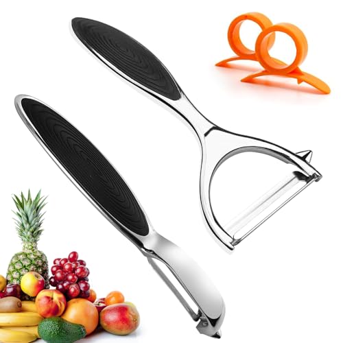 ZUOQIANG Sparschäler Set, 2PCS Schäler Küche Rostfrei, Universalschäler Spargelschäler, Kartoffelschäler, Gemüseschäler, Apfelschäler, Gurkenschäler, Peeler mit 2 Orangenschäler ZUOQIANG Sparschäler Set, 2PCS Schäler Küche Rostfrei, Universalschäler Spargelschäler, Kartoffelschäler, Gemüseschäler, Apfelschäler, Gurkenschäler, Peeler mit 2 Orangenschäler von ZUOQIANG