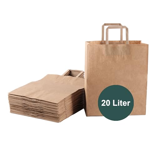 ZURAS® - 50 Stück Papiermülltüten 20l Biomüllbeutel mit Henkel für Biotonne aus Papier nassfeste & reißfeste Papiertüten von ZURAS