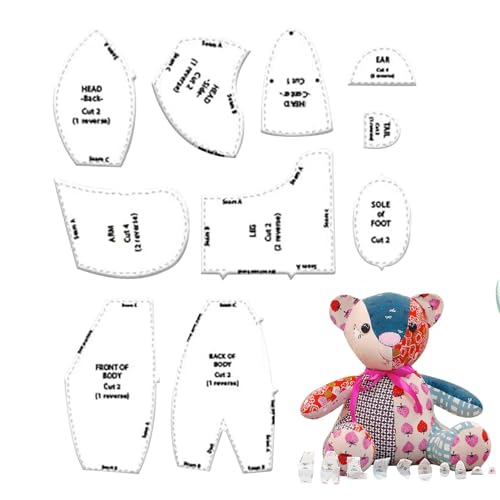 ZUREGO Memory Bear Schablonen-Lineal-Set, Memory Bear Schnittmuster-Kit, Kawaii-Bär-Acryl-Quilt-Vorlagen, Patchwork-Lineal, Stoffschablone, für Handwerk, Heimdekoration und DIY (3 Größen) von ZUREGO