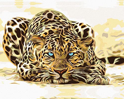 Malen nach Zahlen - LAUERNDER LEOPARD 40x50 cm mit Keilrahmen (bereits gespannt) von ZUTY