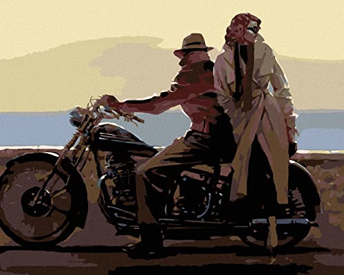 Malen nach Zahlen - LIEBHABER AUF DEM MOTORRAD 40x50 cm mit Keilrahmen (bereits gespannt) von ZUTY