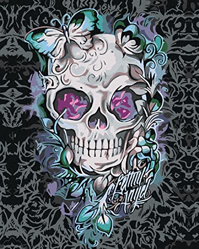 ZUTY 1001200, Malen nach Zahlen-Totenkopf MIT Schmetterlingen UND Blumen 40x50 cm ohne Keilrahmen, not Framed ZUTY 1001200, Malen nach Zahlen-Totenkopf MIT Schmetterlingen UND Blumen 40x50 cm ohne Keilrahmen, not Framed von ZUTY