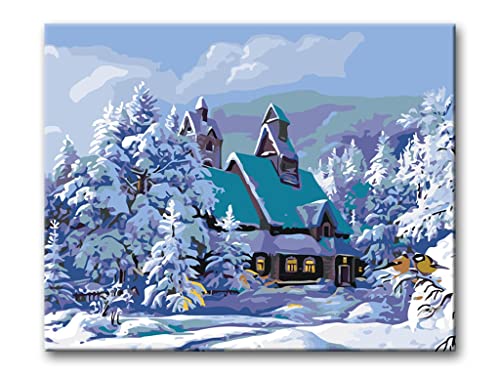 ZUTY 1512222, Malen nach Zahlen-VERSCHNEITES Haus 80x100 cm ohne Keilrahmen, not Framed von ZUTY