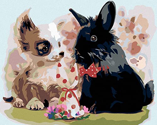 ZUTY 510240, Malen nach Zahlen-HUNDEWELPE MIT SCHWARZEM Kaninchen 40x50 cm ohne Keilrahmen von ZUTY