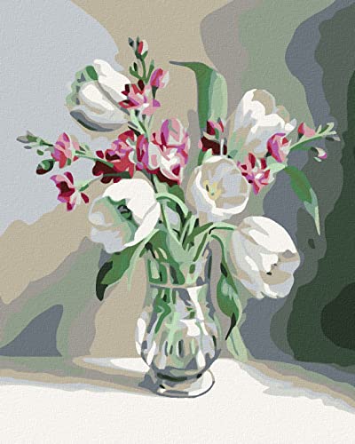 ZUTY 585222, Malen nach Zahlen-WEIßE TULPEN 80x100 cm ohne Keilrahmen, not Framed von ZUTY