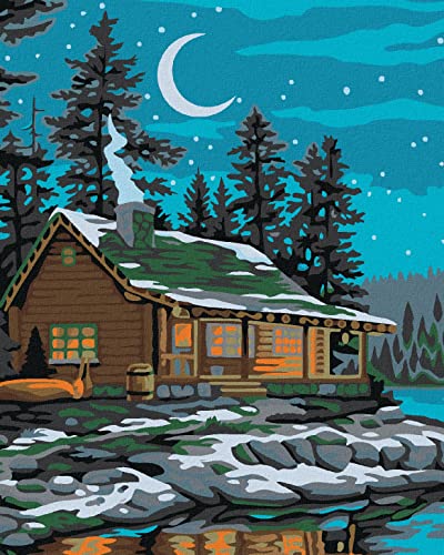ZUTY 755191, Malen nach Zahlen-HÜTTE UNTER DEM NACHTHIMMEL 40x50 cm mit Keilrahmen (bereits gespannt) von ZUTY