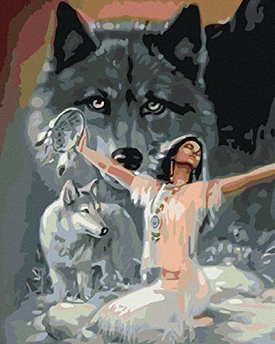 ZUTY 787421, Malen nach Zahlen-TANZENDE Indianerin MIT Wolf 40x50 cm mit Keilrahmen (bereits gespannt), Framed von ZUTY