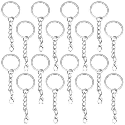 ZUWIJEQ 16 Stück 25mm Schlüsselring mit Kette Schlüsselanhänger mit Karabinerverschluss für Schlüssel Handwerk DIY,Schmuckherstellung, Rostfreies Metall (Silber) von ZUWIJEQ