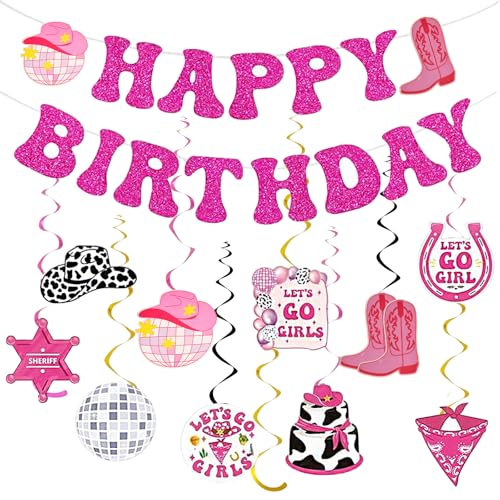ZUXOLBIN Disco Cowgirl Geburtstags Deko 22 Stück Rosa Alles Gute zum Geburtstag Bunting Girlande Disco Cowgirl Y2k Geburtstag Banner Swirl Decorations Happy Birthday Banner für Frauen Mädchen ZUXOLBIN Disco Cowgirl Geburtstags Deko 22 Stück Rosa Alles Gute zum Geburtstag Bunting Girlande Disco Cowgirl Y2k Geburtstag Banner Swirl Decorations Happy Birthday Banner für Frauen Mädchen von ZUXOLBIN