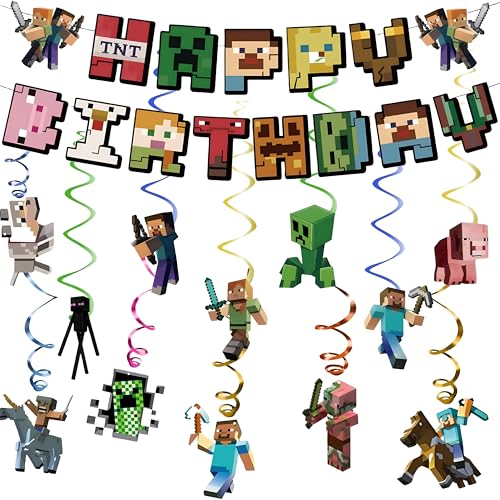 ZUXOLBIN Pixel Geburtstagsdeko Jungen- Pixel Stil Alles Gute zum Geburtstag Banner - Pixel Mine Hängende Wirbel Geburtstag Deko Pixel Mine Geburtstags Partyzubehör Spiel Fans Dekore für Kinder Jungen ZUXOLBIN Pixel Geburtstagsdeko Jungen- Pixel Stil Alles Gute zum Geburtstag Banner - Pixel Mine Hängende Wirbel Geburtstag Deko Pixel Mine Geburtstags Partyzubehör Spiel Fans Dekore für Kinder Jungen von ZUXOLBIN