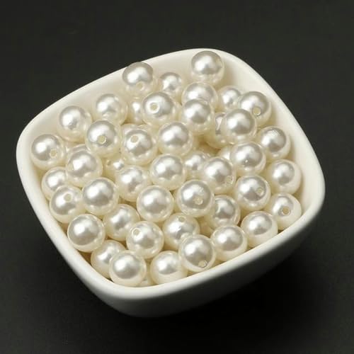 4/6/8/10/12/14/16/18/20 mm, lose runde Perlen, zum Basteln für Schmuckherstellung, Weiß / Beige, DIY-Imitationsperlen, Beige, 10 mm, 50 Stück von ZUYCML