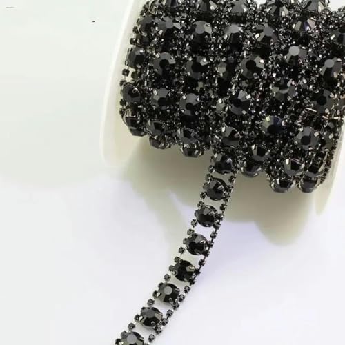 Funkelnder Diamant-Strassbesatz, flache Rückseite, großes Kristallgewebe, dekorative Kette, Bekleidungszubehör, Schwarz, 2 Yards Funkelnder Diamant-Strassbesatz, flache Rückseite, großes Kristallgewebe, dekorative Kette, Bekleidungszubehör, Schwarz, 2 Yards von ZUYCML