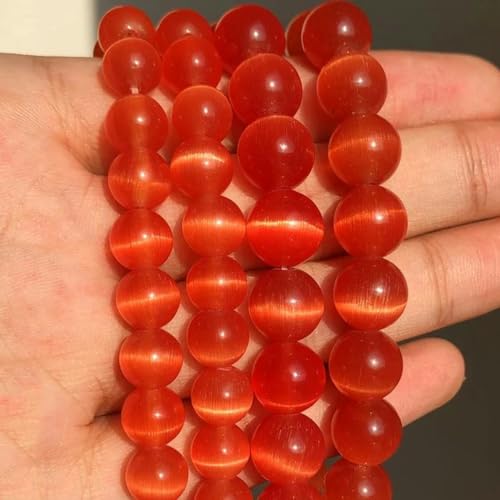 Rote Korallen-Jade-Perlen, Naturstein, rund, lose Mineralperlen für Schmuckherstellung, DIY, handgefertigtes Armband, 38,1 cm, Katzenauge, 8 mm, ca. 46 Stück von ZUYCML