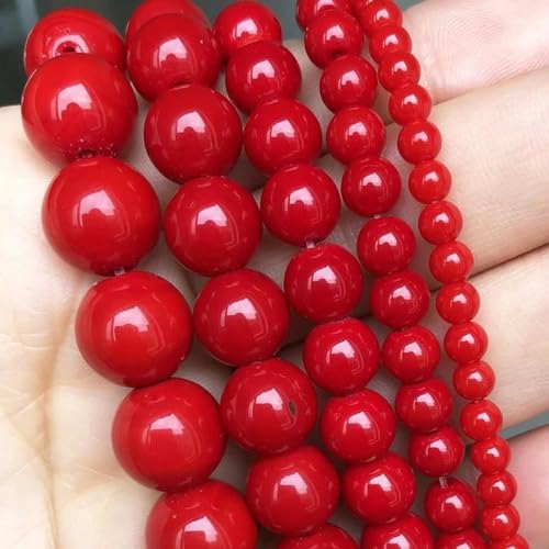 Rote Korallen-Jade-Perlen aus Naturstein, rund, lose Mineralperlen für Schmuckherstellung, DIY, handgefertigtes Armband, 38,1 cm, Korallenimitat, 4 mm, ca. 91 Stück von ZUYCML
