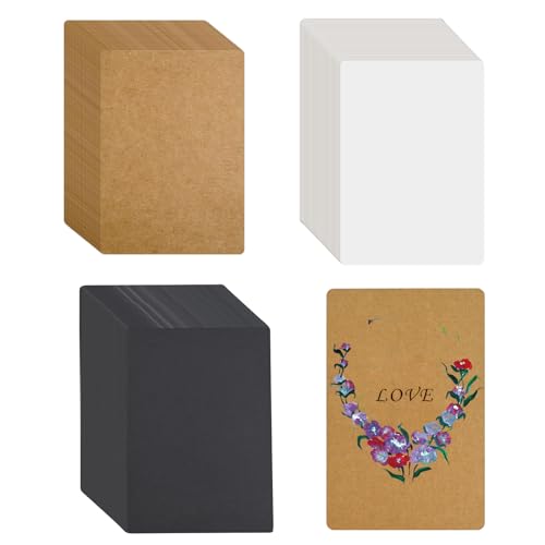 150 Stück A6 Kraftpapier Karten, 14.5 x 9.5cm Blanko Postkarten Karteikarten Set zum Selbstgestalten für Danksagungskarten Basteln Hochzeitseinladungen Graffiti Grußkarten (Braun/weiß/Schwarz） von ZUYIST