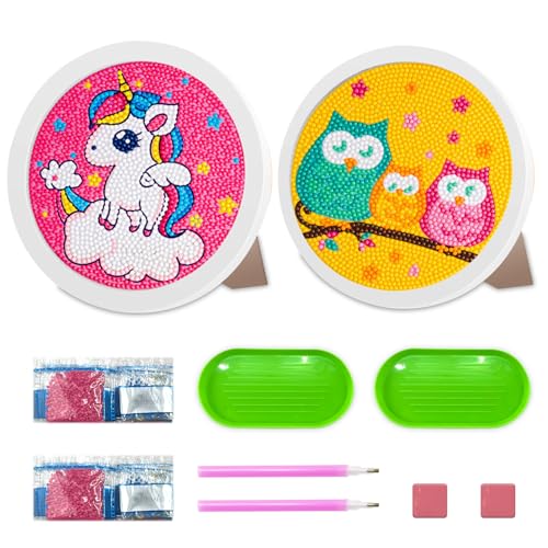 ZUYIST 2 Stück Einhorn Eule Diamond Painting Kinder Mädchen, DIY 5D Diamant Painting Bilder Kinder, Diamant Painting Kinder mit Rahmen für Decor Home Wand Desktop, Durchmesser 16,5 cm ZUYIST 2 Stück Einhorn Eule Diamond Painting Kinder Mädchen, DIY 5D Diamant Painting Bilder Kinder, Diamant Painting Kinder mit Rahmen für Decor Home Wand Desktop, Durchmesser 16,5 cm von ZUYIST