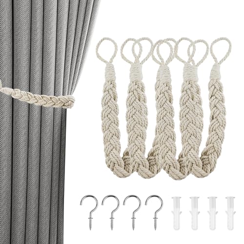 Vorhang Raffhalter, 4 Stück Baumwolle Vorhang Handgestrickte Curtain Rope Buckle Beige Gardinenhalter für Haus Office, Wohnzimmer, Schlafzimmer Vorhang Raffhalter, 4 Stück Baumwolle Vorhang Handgestrickte Curtain Rope Buckle Beige Gardinenhalter für Haus Office, Wohnzimmer, Schlafzimmer von ZUYIST