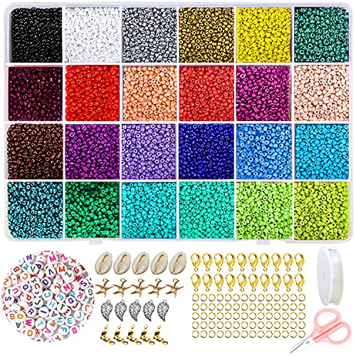 ZUZGO Perlen Glasperlen zum Auffädeln Mini Rocailles 2mm Kleine Bastelperlen 24250 für Art & Schmuck Herstellung Kinder DIY Armbänder Ohrring Party Halsketten Zubehör mit 24-Gitter Aufbewahrungsbox von ZUZGO
