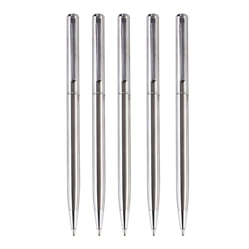 ZVEV Metall-Kugelschreiber für Büro, Drehung, Unterschrift, Schreiben, reibungsloses Schreiben, schwarz/blaue Tinte, 12,9 cm, A# Silber, 5 Stück ZVEV Metall-Kugelschreiber für Büro, Drehung, Unterschrift, Schreiben, reibungsloses Schreiben, schwarz/blaue Tinte, 12,9 cm, A# Silber, 5 Stück von ZVEV