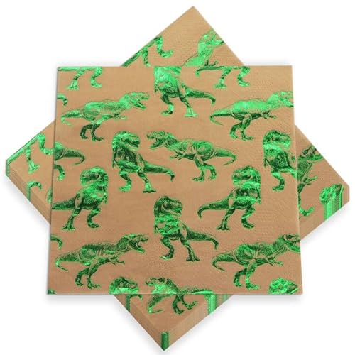 Dinosaurier Party Servietten Grün Goldfolie 25 Stück Papierservietten Kindergeburtstag 33 x 33cm Servietten Kinderfeste Dino-party von ZVK