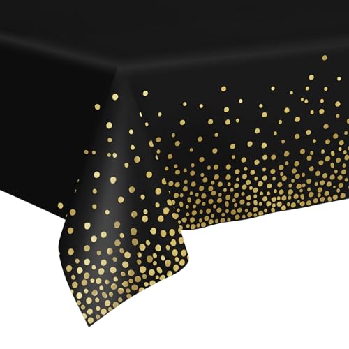 Party Tischdecken, Schwarz Einweg-Tischdecke mit Gold Gepunktete Gartentischdecken 3 STK. Rechteckig Tischtuch 274 x 137cm Tischdeko für Geburtstag, Picknick, Hochzeiten, Abschlussfeiern Party Tischdecken, Schwarz Einweg-Tischdecke mit Gold Gepunktete Gartentischdecken 3 STK. Rechteckig Tischtuch 274 x 137cm Tischdeko für Geburtstag, Picknick, Hochzeiten, Abschlussfeiern von ZVK