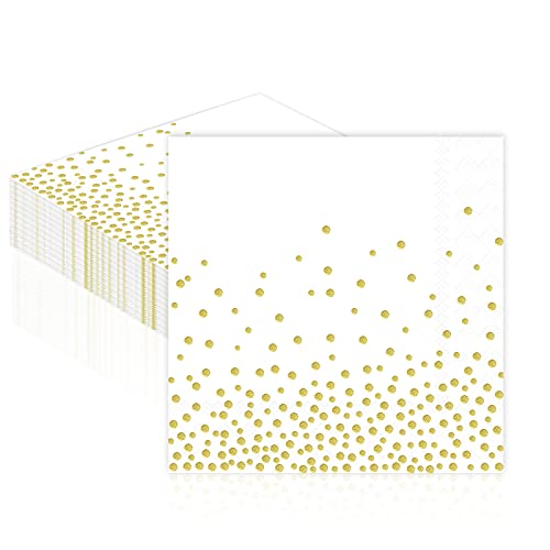Servietten, Goldfolie Part Servietten Weiß Golddruck Gepunktete 3-lagig Papier Servierten, Lunch-Servietten 33x33cm Papierservietten mit metallic Aufdruck, 20 Stück von ZVK